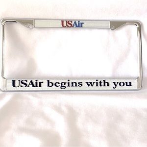 USAIR License Plate Frame Bracket Vtg Airline USAirways Memorabilia Metal EUC